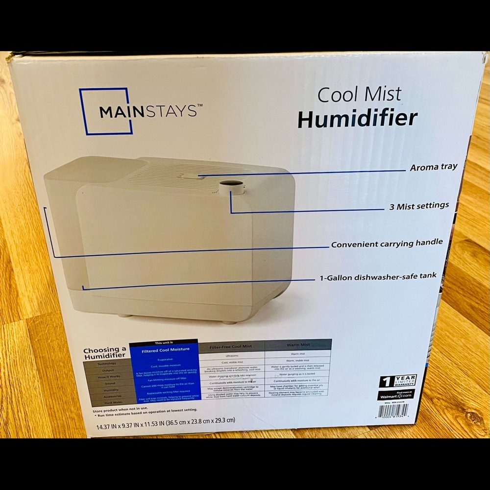 Mainstays Cool Mist Humidifier, 1 Gal NWT - Picture 2 of 5